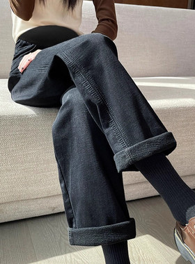孕妇裤子春秋外穿2026新款不勒肚子孕妇牛仔阔腿裤打底直筒裤春款