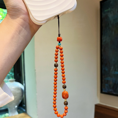 南红沉香绿松石手机链