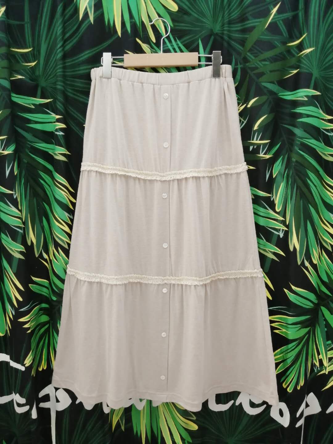 唯品尾货SM2纯色全棉蕾丝纽扣长裙半身裙针织春夏日系复古森女风