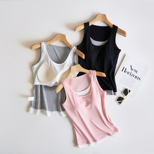 莱赛尔棉假两件背心女夏天清凉带胸垫免穿内衣罩杯一体吊带打底衫