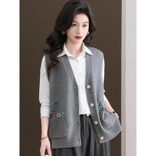 针织开衫女款2025春季新款叠穿V领马甲背心外搭坎肩无袖马夹外套