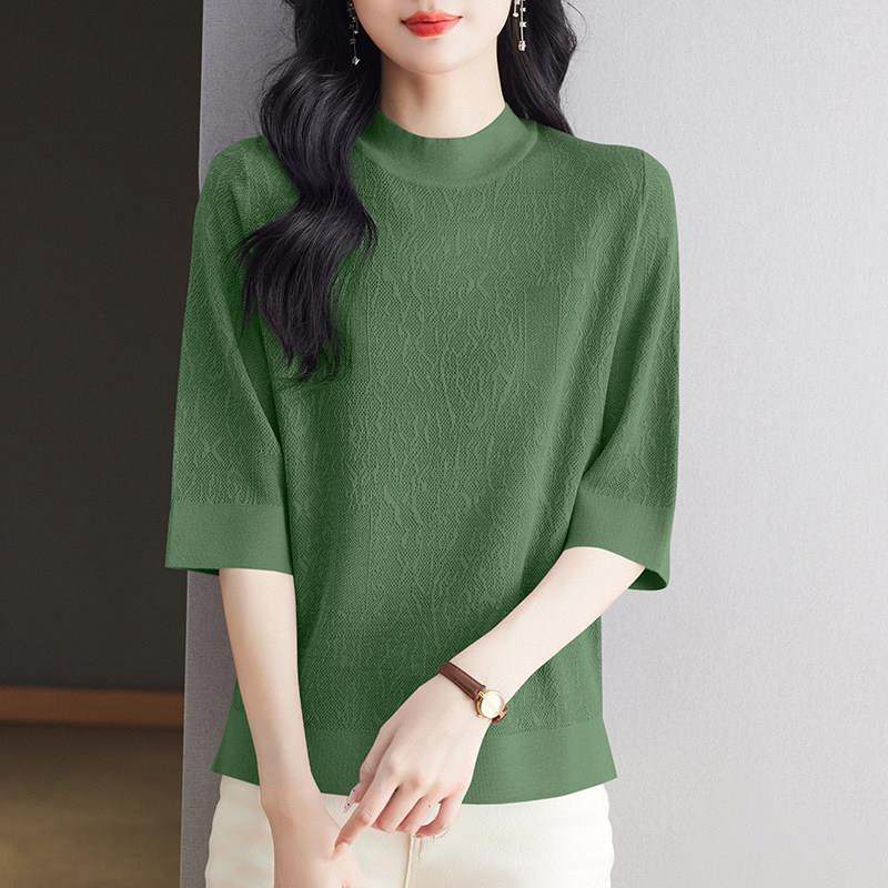 胖mm春秋款中袖针织衫女加大码妈妈装洋气上衣宽松时尚t恤打底衫