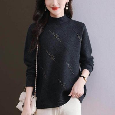 胖妈妈秋冬装羊毛衫宽松半高领毛衣女加肥大码遮肚打底内搭针织衫