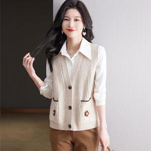 针织马甲女款2024新款春秋款学院风毛衣背心外搭洋气时髦马夹外穿