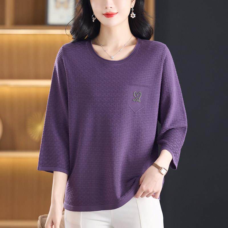 春秋新款七分袖桑蚕丝T恤衫女上衣洋气妈妈装宽松遮肚显瘦打底衫