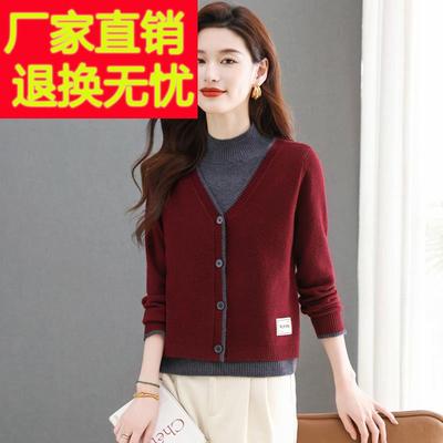 假两件上衣女时尚洋气半高领针织打底衫春装2025新款爆款红色毛衣