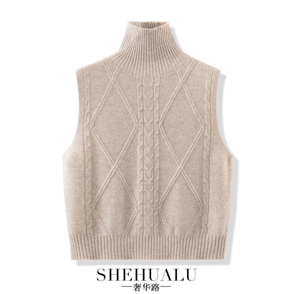 100纯羊毛高领针织马甲女2024秋冬新款叠穿内搭洋气宽松毛衣背心