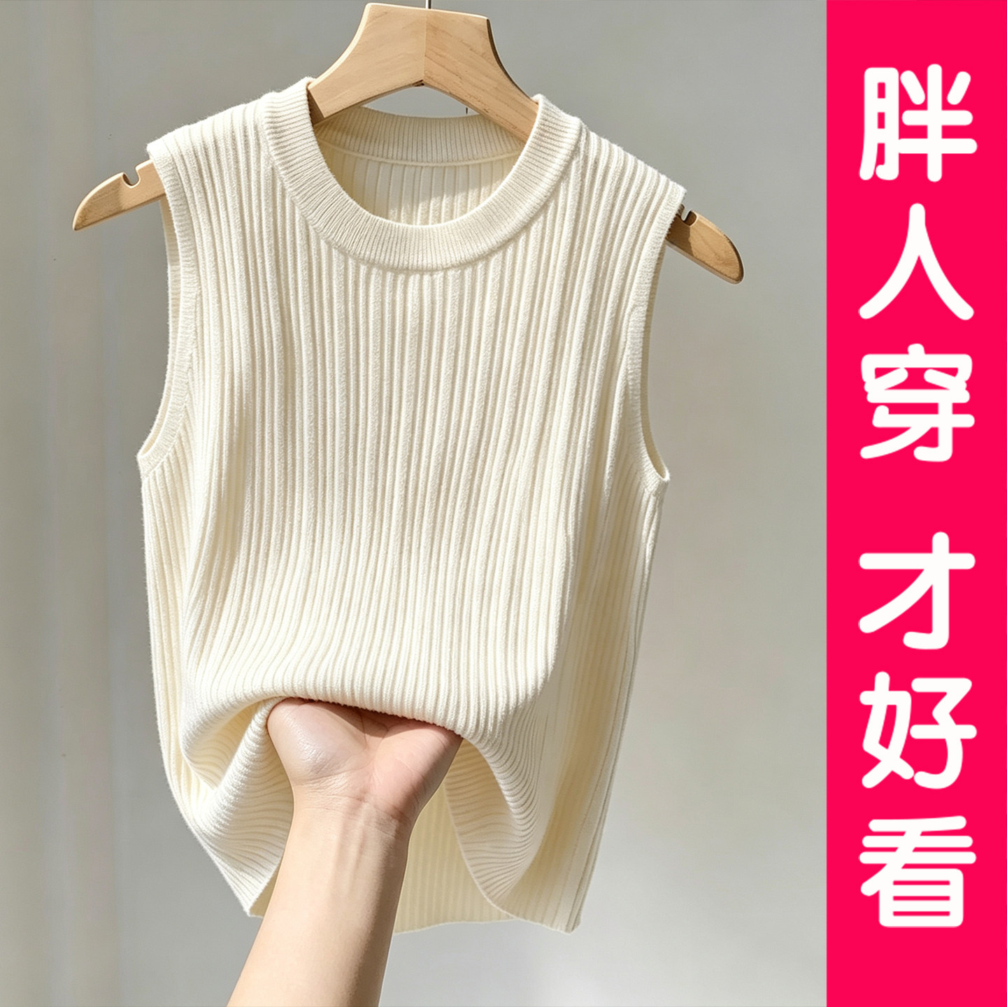 大码高级感遮副乳针织吊带背心女图片