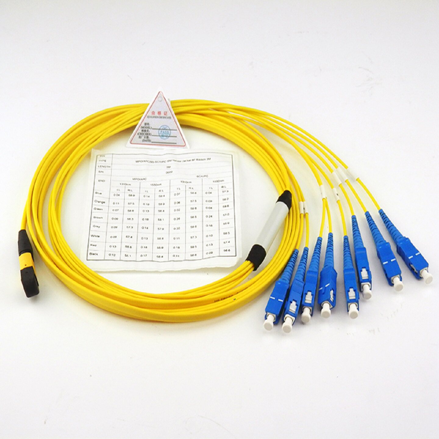 8芯3米万兆40G/100G MPO-SC光纤跳线QSFP模块连接线尾纤单模高速光纤连接器MPO转8个SC接头大方现货销售