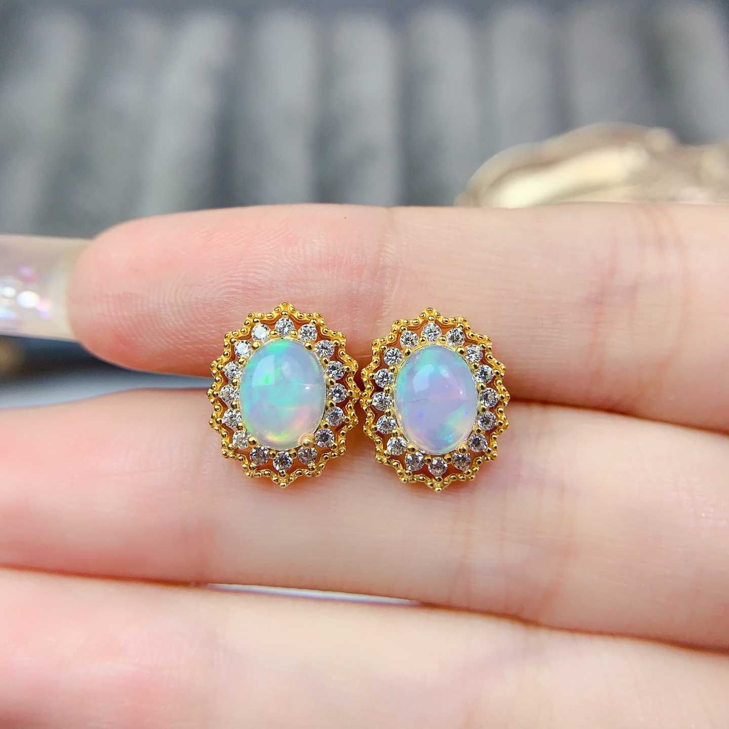 新款925银欧泊戒指椭圆6x8mm