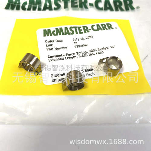 美国Mcmaster-carr恒力弹簧9293K42不锈钢卷簧3000次循环0.66磅