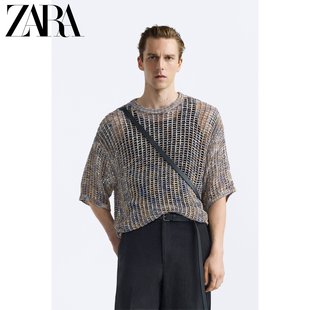 男装 ZARA24夏季 400 新品 休闲T恤 0048405 镂空钩针针织圆领短袖