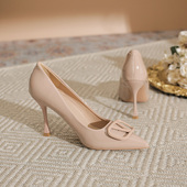 女2026新款 小众气质尖头细跟配裙子单鞋 大码 裸色高跟鞋 女鞋 41一43