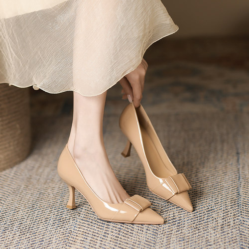 单鞋韩版尖头细跟高跟鞋裸色单鞋