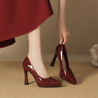 单鞋性感尖头细跟高跟鞋防水台