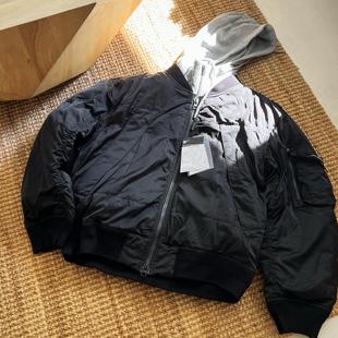 《清仓福利特价》韩国男女飞行员羽绒夹克可拆卸假两件连帽外套