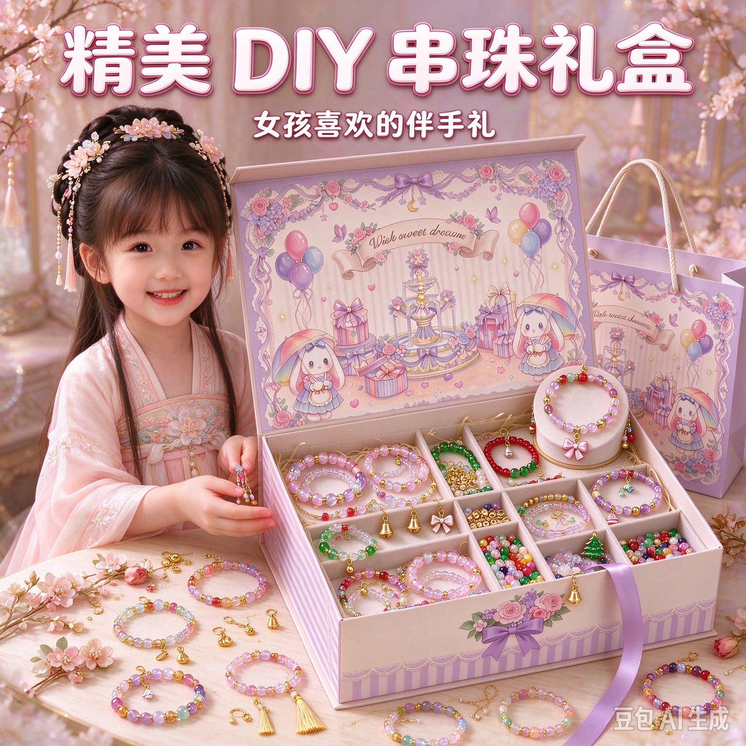 儿童diy串珠首饰盒玩具精美礼物