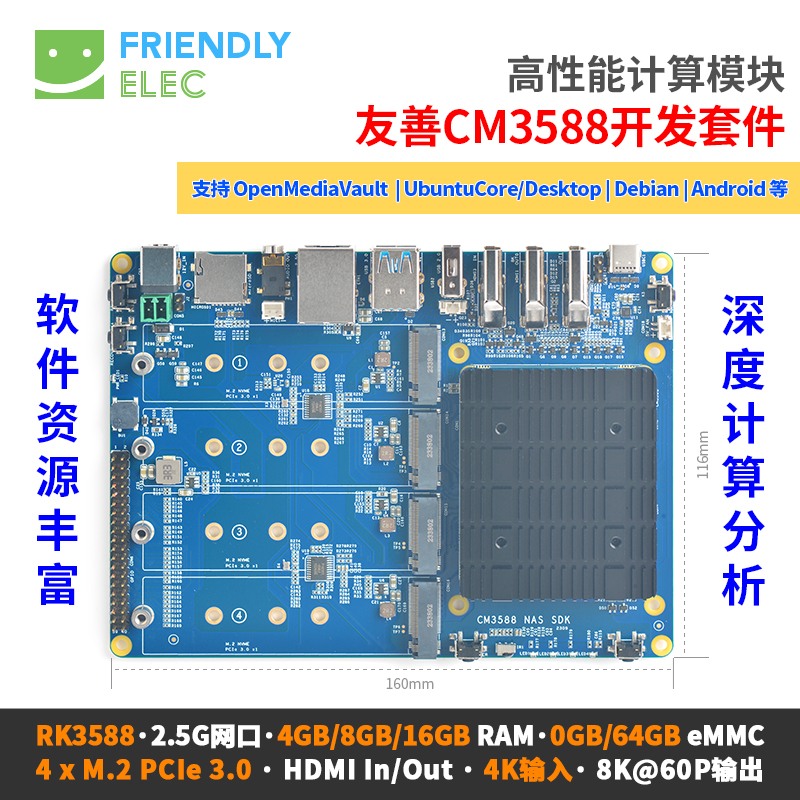 友善CM3588核心板套件,2.5G,RK3588开发板,4xPCIe3.0,支持4K/8K