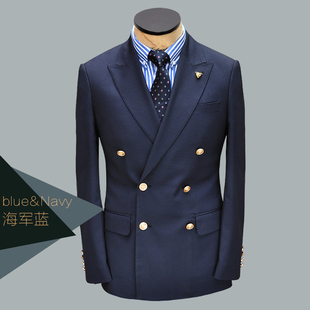 外套 双排扣金扣西装 ZBTO原创男装 重磅海军蓝Blazer布雷泽春夏修身