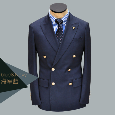 海军蓝布雷泽西装外套四季款修身