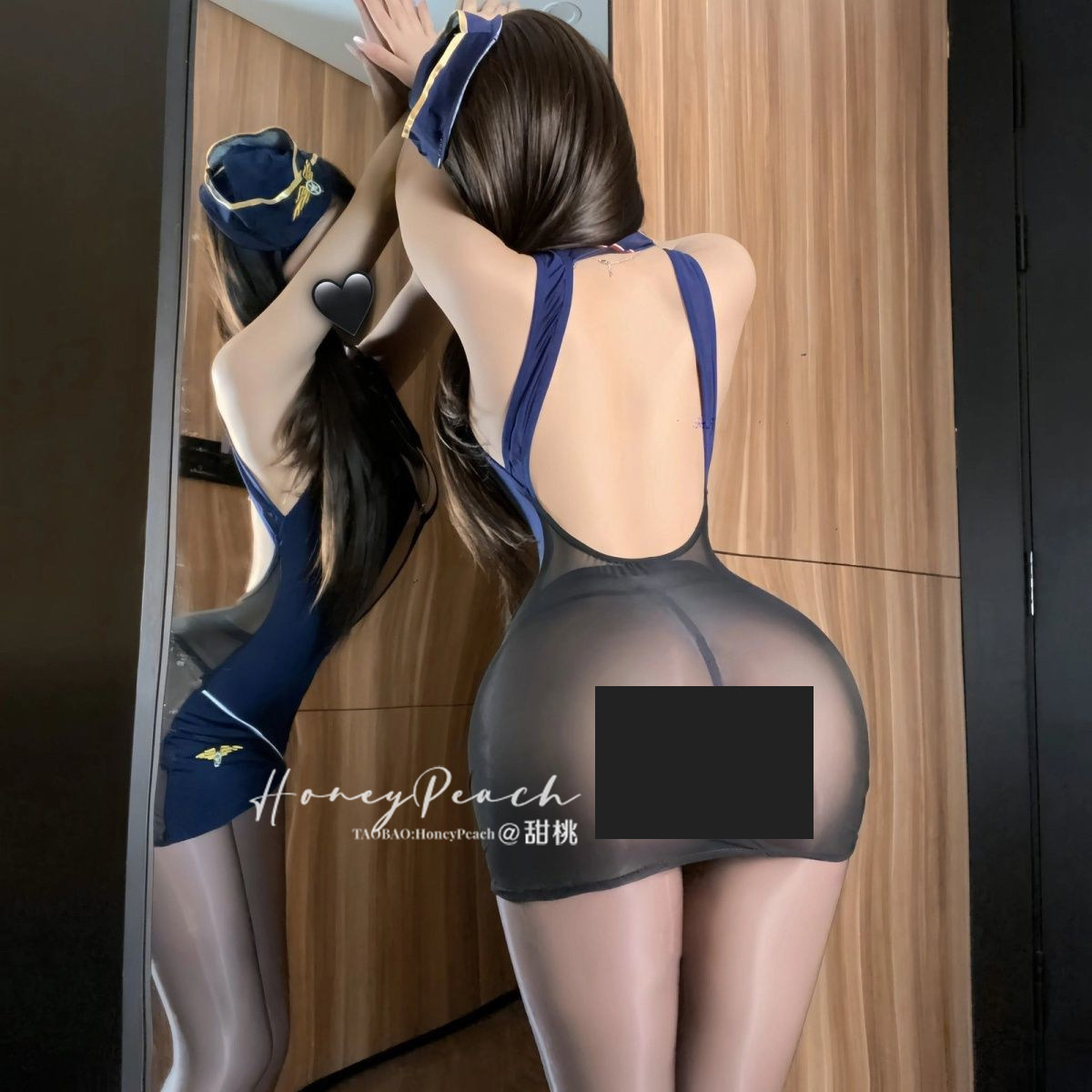 HP：空乘服务*性感空姐透视包臀裙镂空情调机长角色扮演制服套装