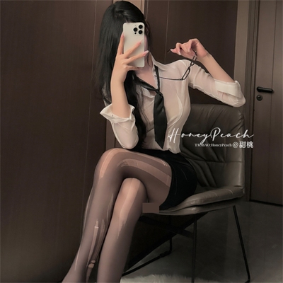 透视制服套装女衬衫包臀裙职业装