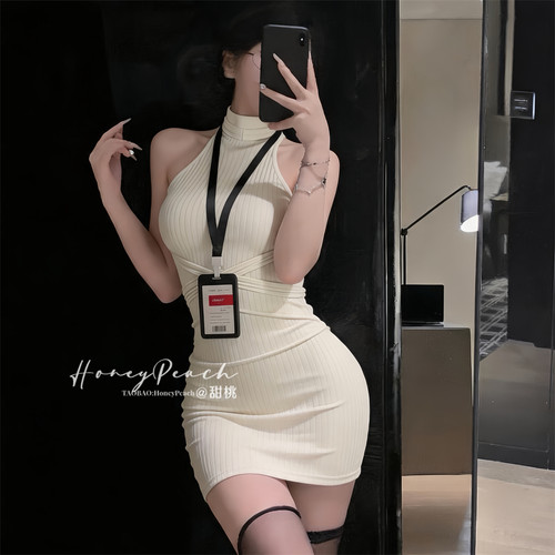 挂脖露背针织热辣显瘦修身睡裙女