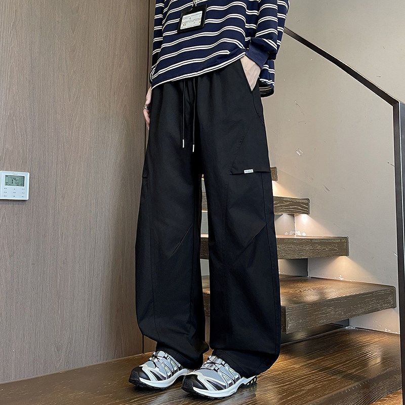 青少年男生黑色直筒工装长裤春秋