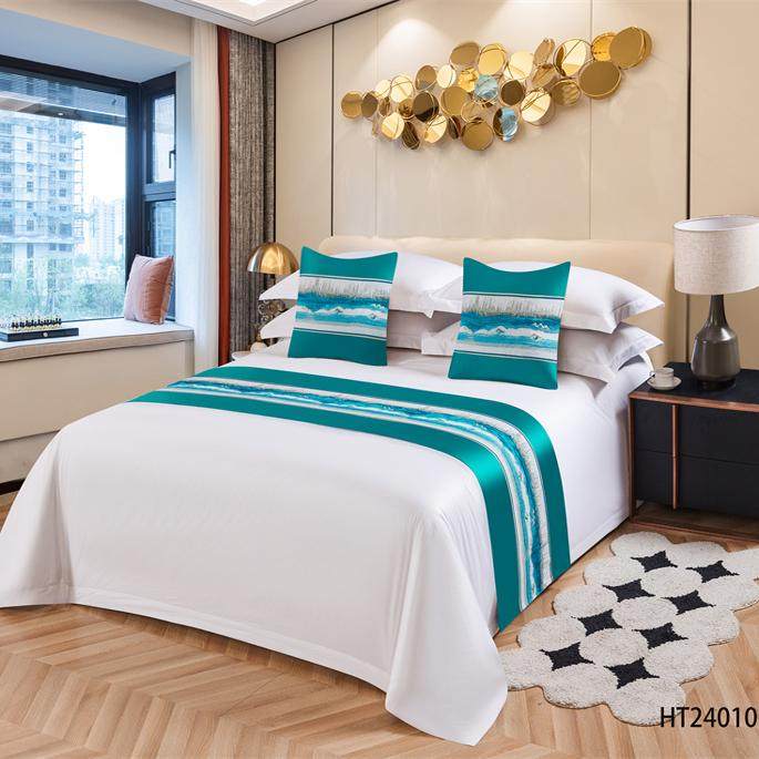 酒店宾馆民宿床尾巾桌旗抱枕床旗装饰用品高档提花纯色拼色中式