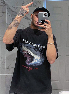 FOG REPRESENT REP鲨鱼小众潮牌美式夏季纯棉宽松男士情侣短袖T恤