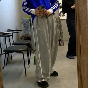 NEEDLES GFKTC灰色毛圈限定蝴蝶刺绣休闲宽松男女胖胖阔腿灯笼裤