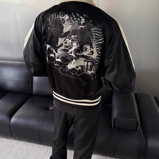 ERD GFKC忧郁的富二代小众潮牌男士款黑色丝绸宫廷刺绣夹克棒球服