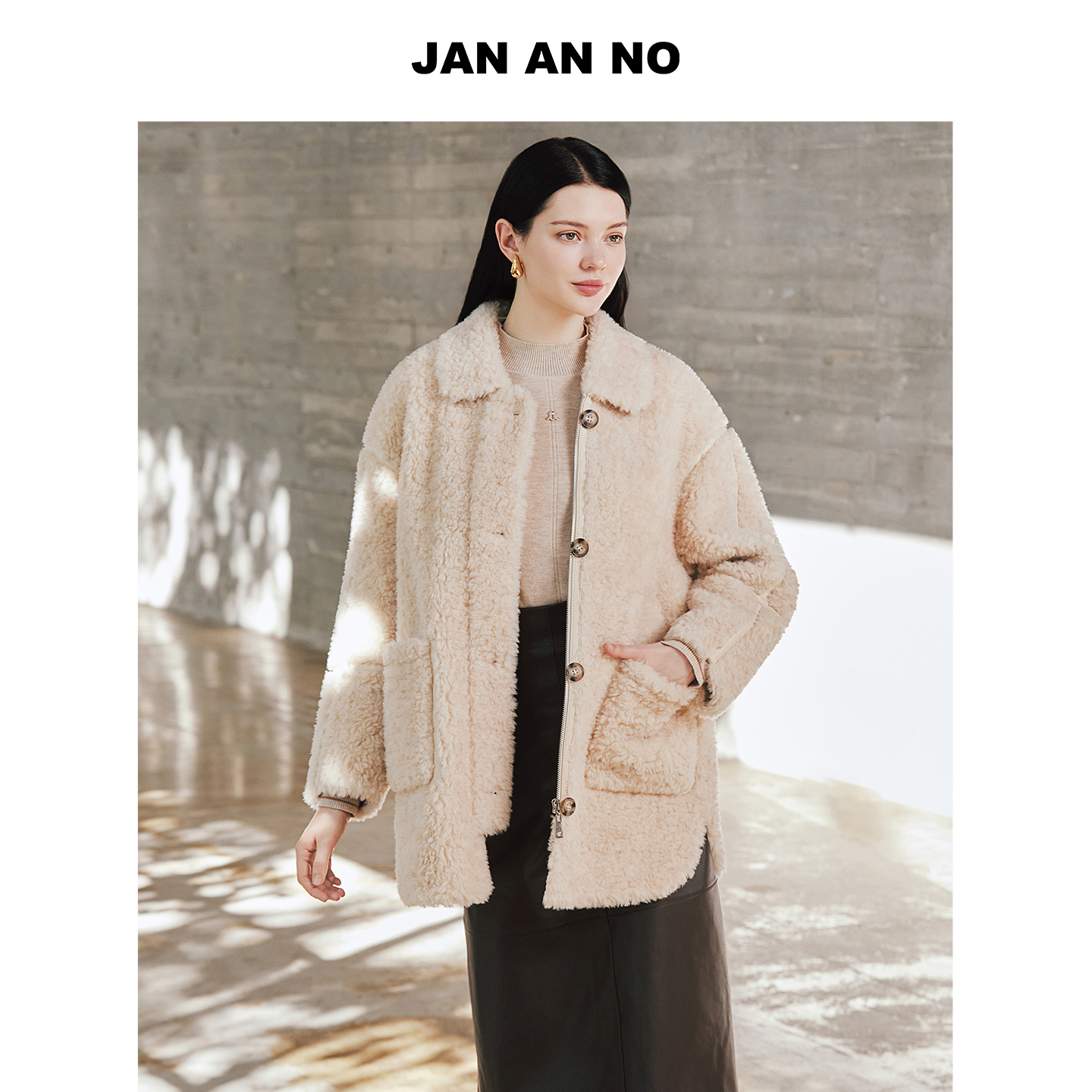 JAN AN NO 简爱诺气质百搭加厚绵羊毛大衣外套冬季新款J2560232DY