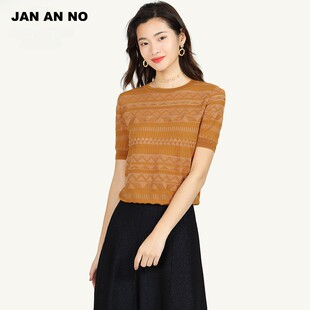 圆领短袖 JAN t恤J2010304MS 女士薄款 黄色针织衫 NO简爱诺夏季