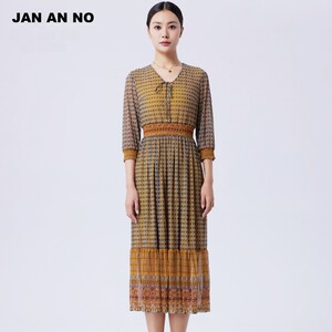 JAN AN NO 简爱诺高级感度假风七分袖气质优雅连衣裙春J970098LQ