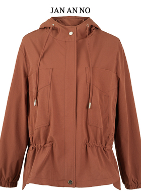 JAN AN NO 简爱诺休闲气质收腰橘红色风衣外套春季新款J2420066FY