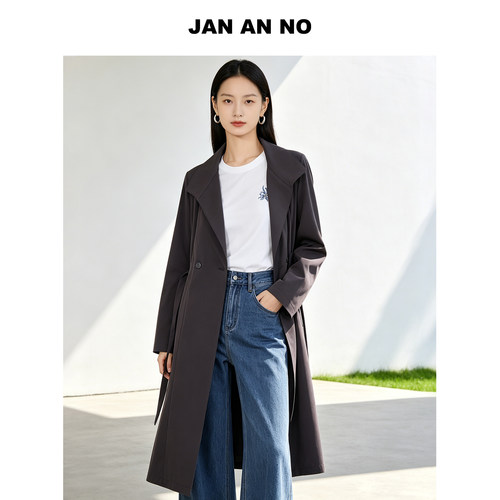 JAN AN NO 简爱诺气质通勤咖啡色长款风衣外套秋季新款J2610308FY