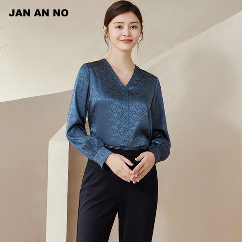 简爱诺桑蚕丝真丝V领长袖衬衫