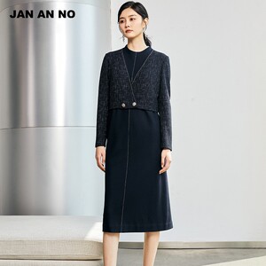 JAN AN NO简爱诺优雅设计中长款长袖针织连衣裙女士冬J2260091LQ