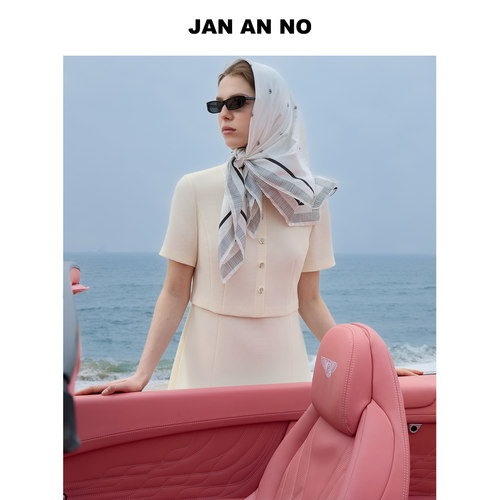 JAN AN NO 简爱诺法式优雅气质米白色短袖连衣裙夏新款J2610303LQ