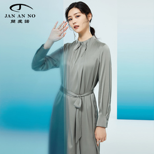 JAN NO简爱诺春夏新品 绿色重磅真丝长袖 连衣裙JA026122LQ