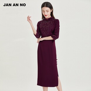 婚庆礼服长裙红色烫钻旗袍喜庆真丝连衣裙女J2110129LQ 简爱诺春季