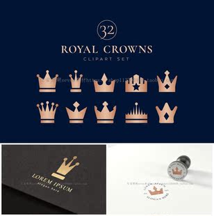 A0994矢量AI设计素材 32 个皇家皇冠金色主题logo模板svg+png