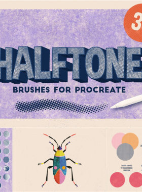 [11]Procreate插画绘画设计素材复古波普半色调HALFTONE风格笔刷