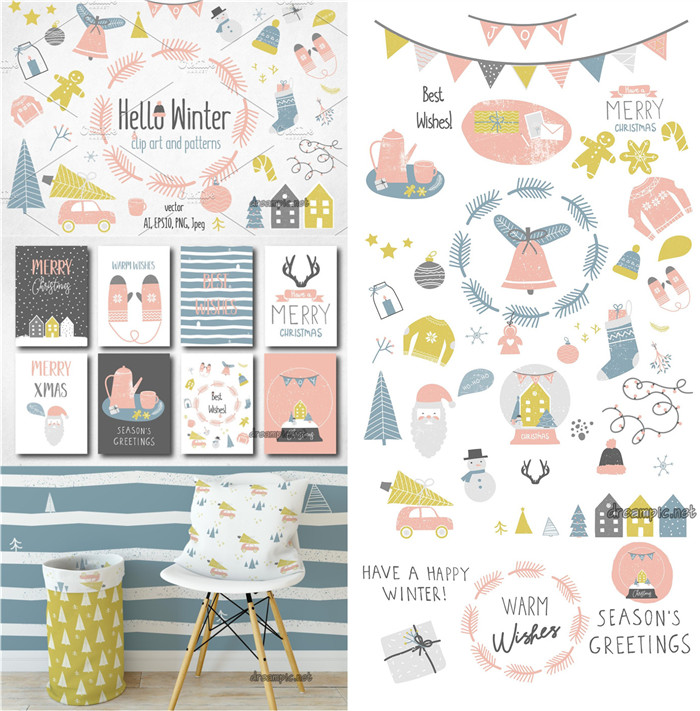 [746]AI矢量设计素材 圣诞节冬季风格插画logo卡片背景纹理图CC - 封面