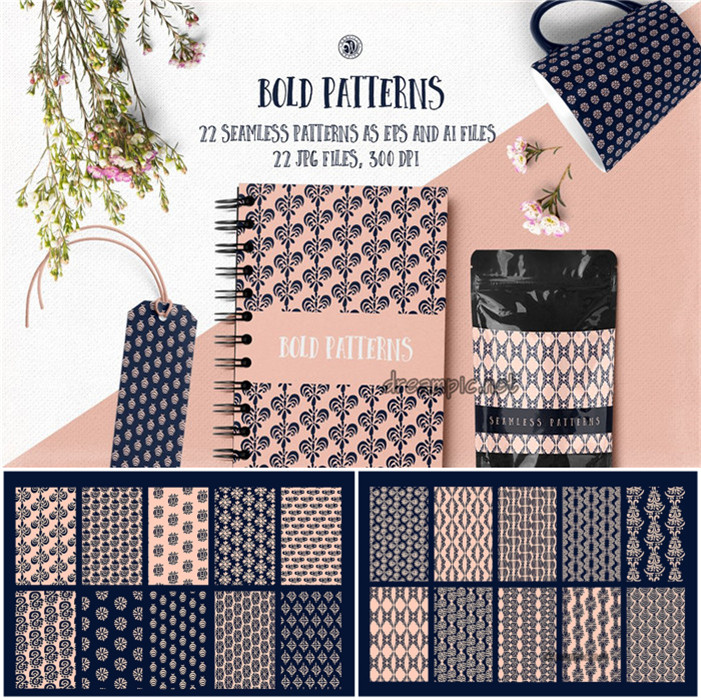 [759]AI矢量设计素材 22张几何花纹印花包装纹理背景图