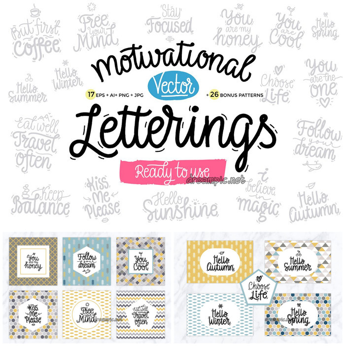 [776]AI矢量设计素材 手绘英文励志短语抽象背景图插画含png