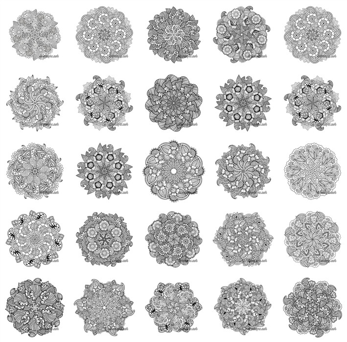 [619]AI矢量设计素材 25个民族风异国花纹曼陀罗纹样填色图