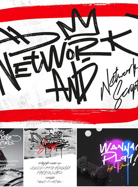 PS平面设计素材街头涂鸦风格手写英文字体 Network Fonts
