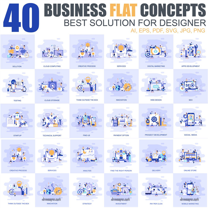 A0128矢量AI设计素材 40张扁平化商务概念信息图可视化图标+svg